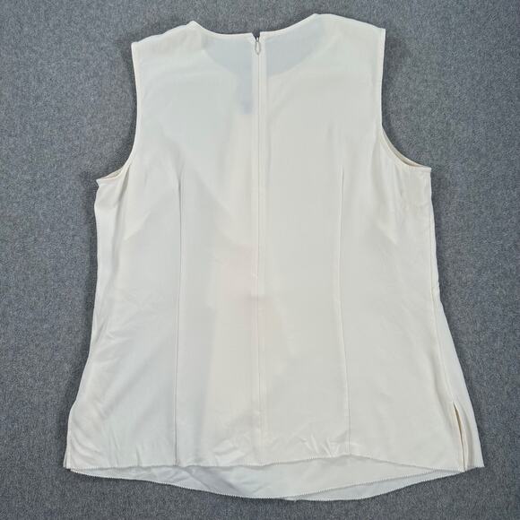 St. John Ruffle Sleeveless Blouse Women's Large Ivory Round Neck Zipper Career - Picture 7 of 8